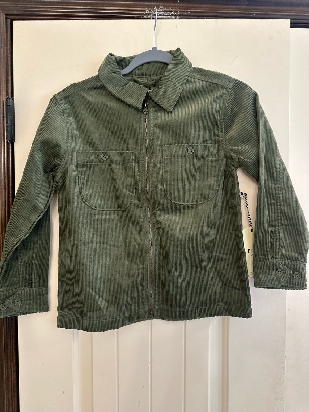 Kids Olive Green Corduroy Zip-Front Jacket
